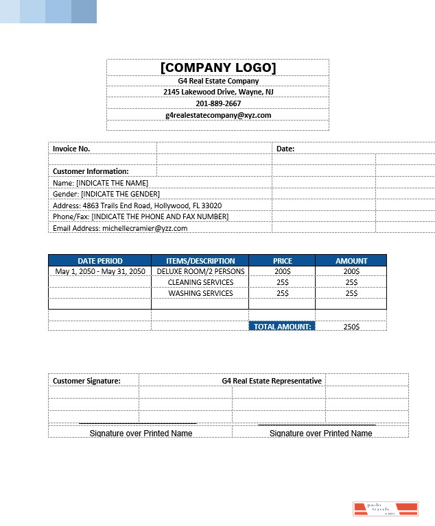Sample Real Estate Invoice Template PSD template